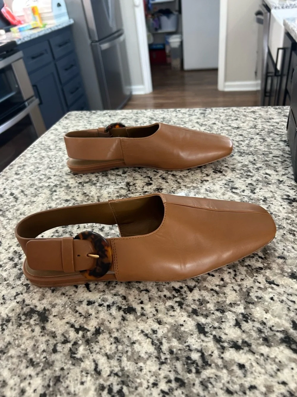 Vince Cadot Tortoise Buckle Slingback Flats Leather Peanut 7.5 - Picture 6 of 11